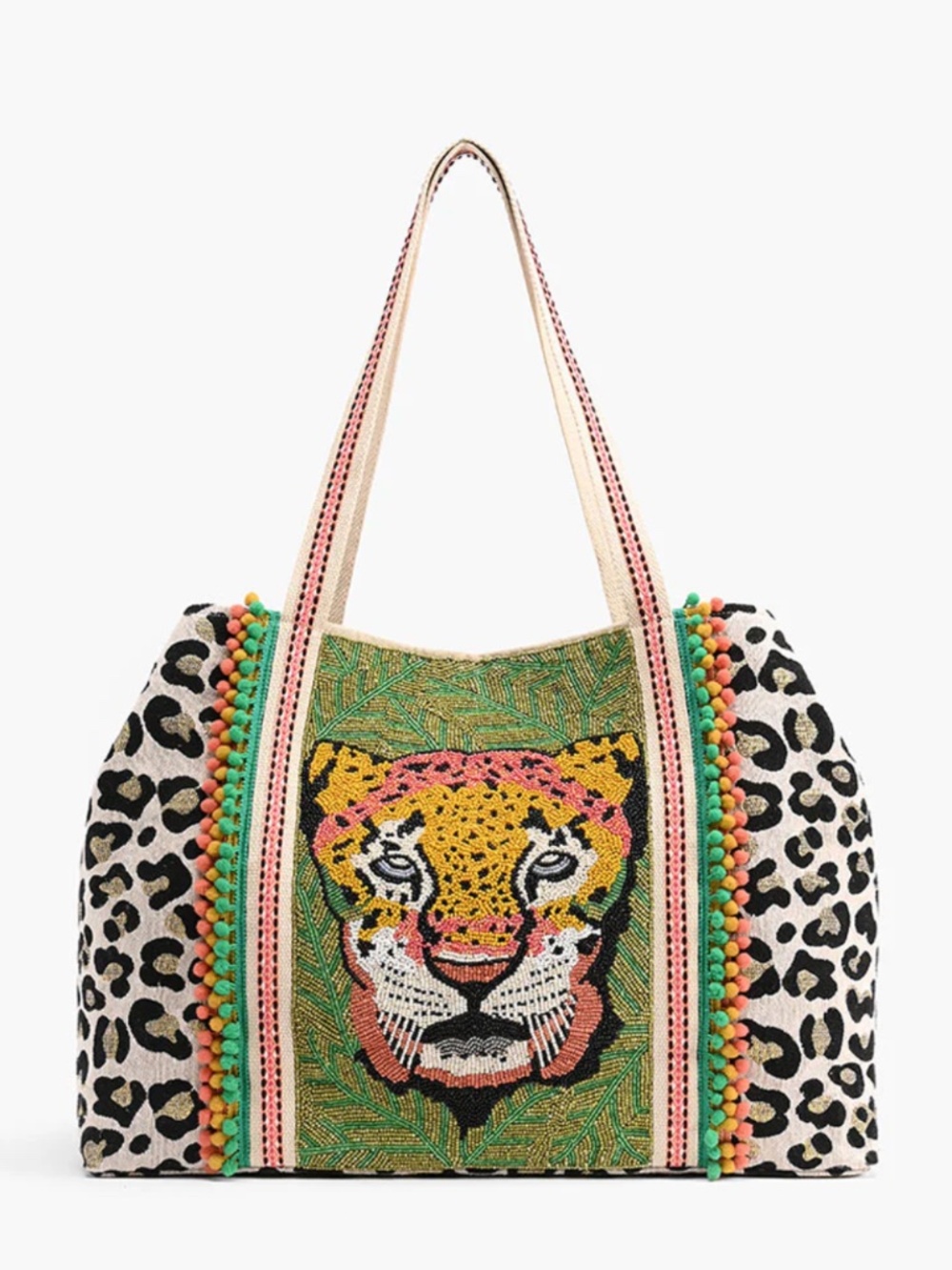 America & Beyond Forestry Leopard Beaded Embellished Tote